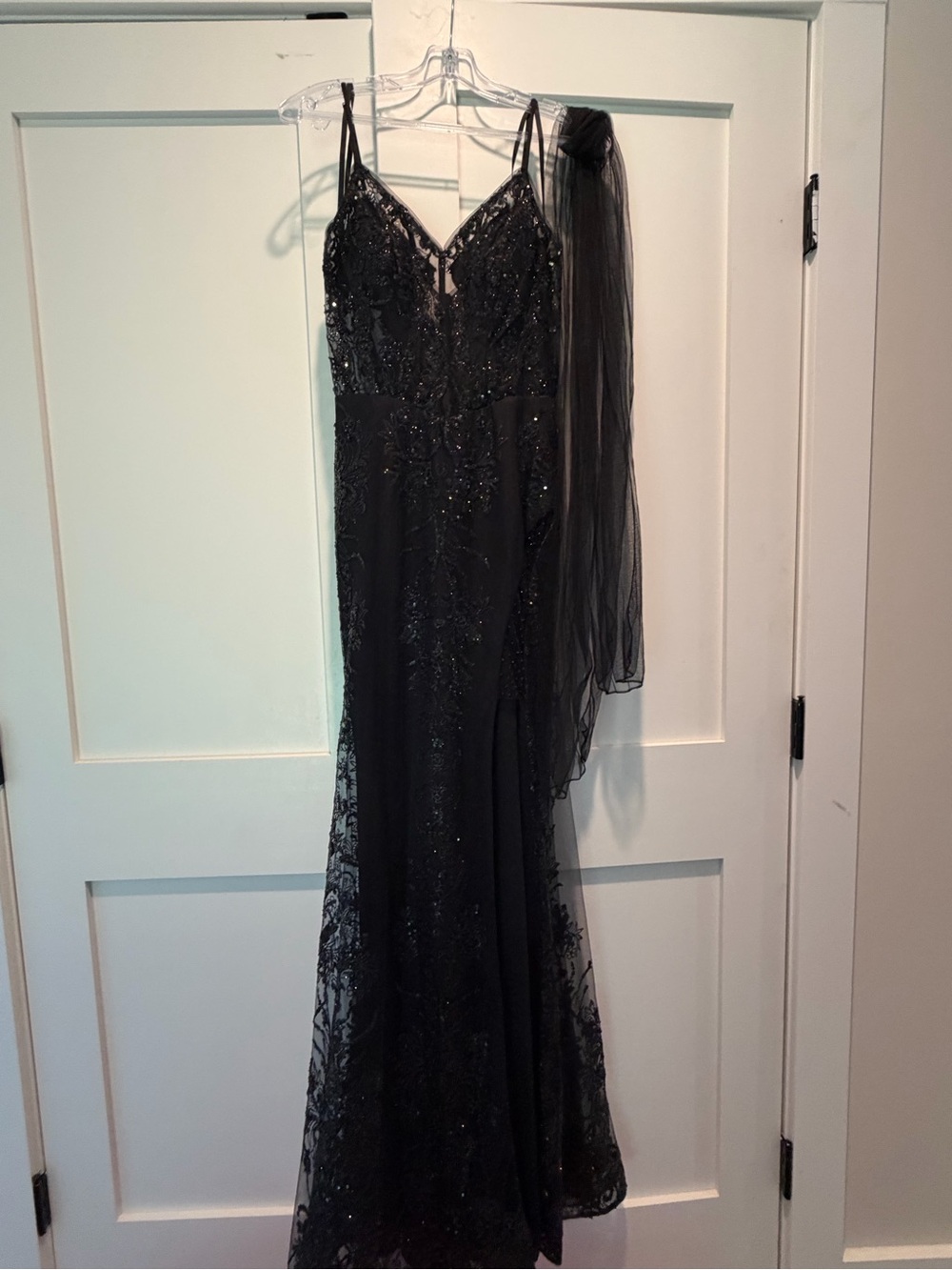 New Black Sequins and Lace Spaghetti-Strap Prom Dress- new without tags